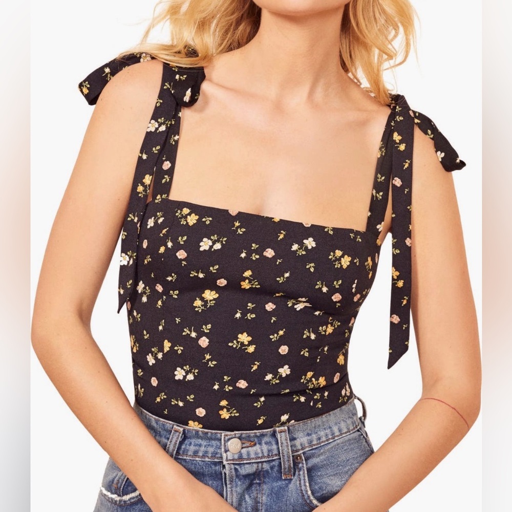 Reformation Ellora Tie Strap Tank | Black | Size 8 | Like New